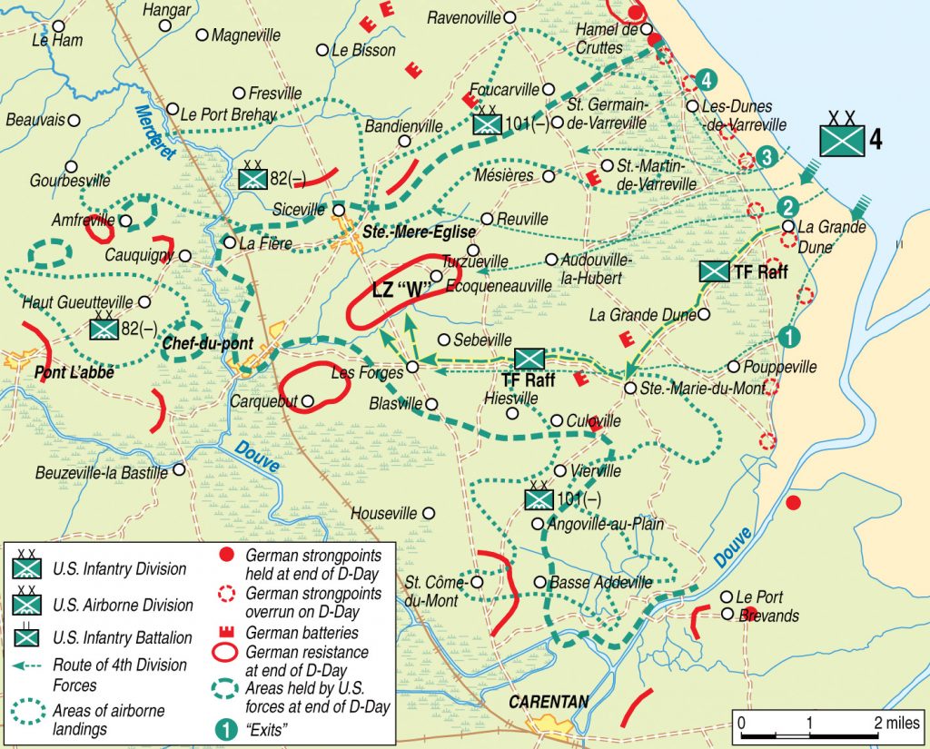 American paratroopers were scattered across Normandy as their insertion on D-Day met heavy German resistance and high winds. The gliders that Raff was expecting were slated to come down at Landing Zone W, which was still under direct fire from the Germans as the aircraft came in to land.