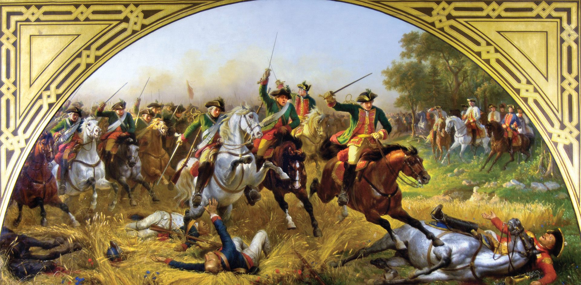 Austrian cavalry counterattack at Kolin. Frederick bungled his infantry attack at Kolin and was forced to withdraw from Bohemia. 