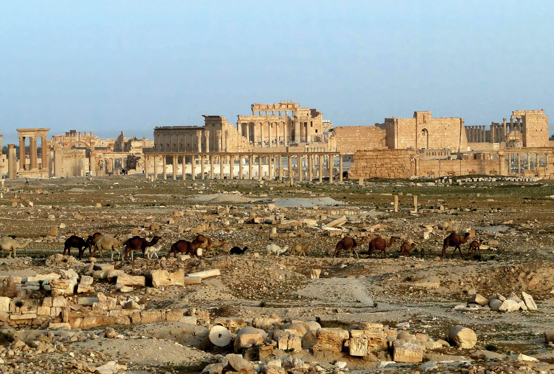 Ruins of Palmyra in modern Syria, including the Temple of Bel complex and the agora. Initially spared by Emperor Aurelian, the city was later destroyed when its inhabitants again rebelled against Rome.