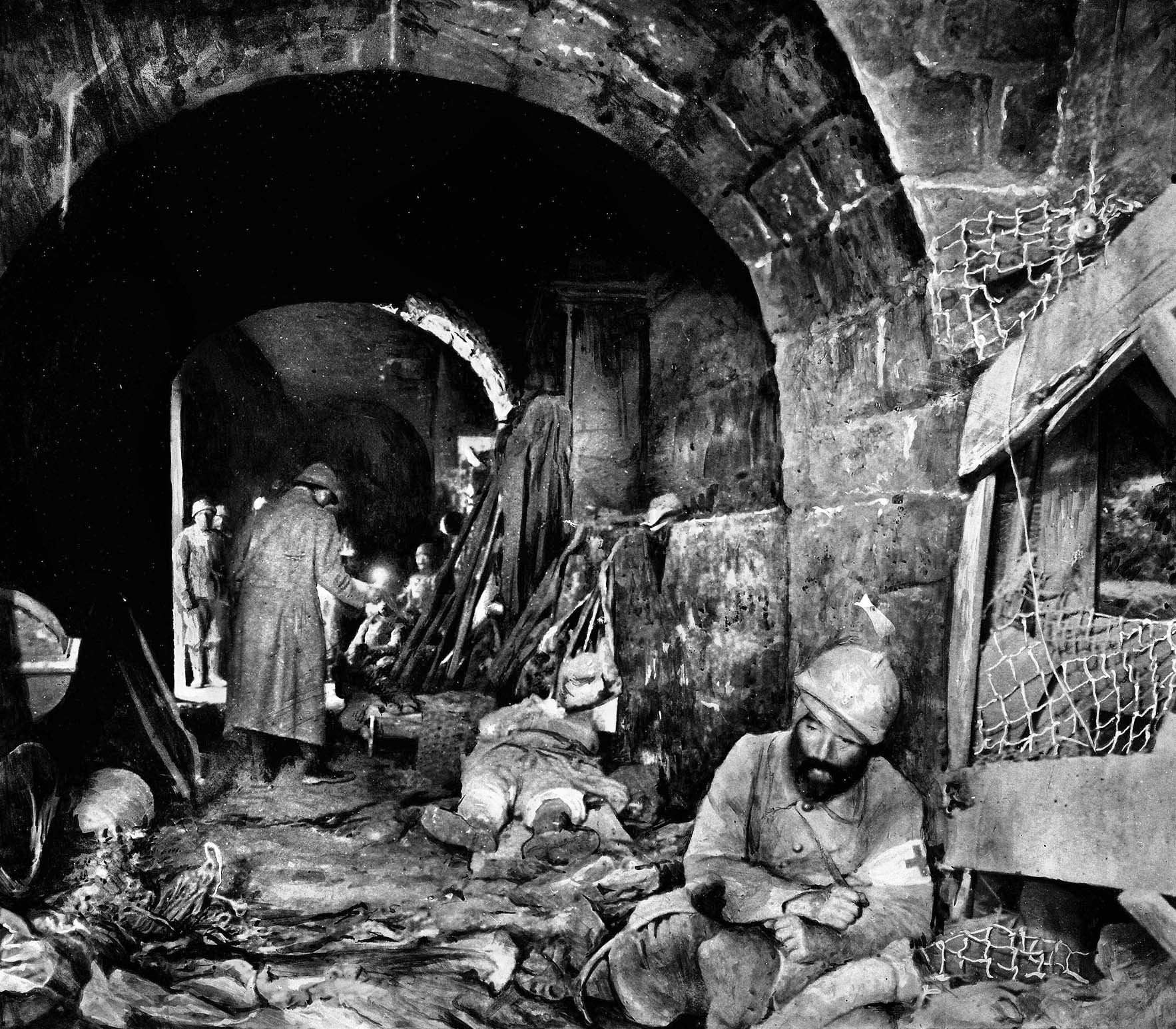 Wounded French soldiers receive treatment inside Fort Vaux. The Germans found life difficult within the fort in the face of relentless shelling by French heavy artillery, and abandoned it on November 1.