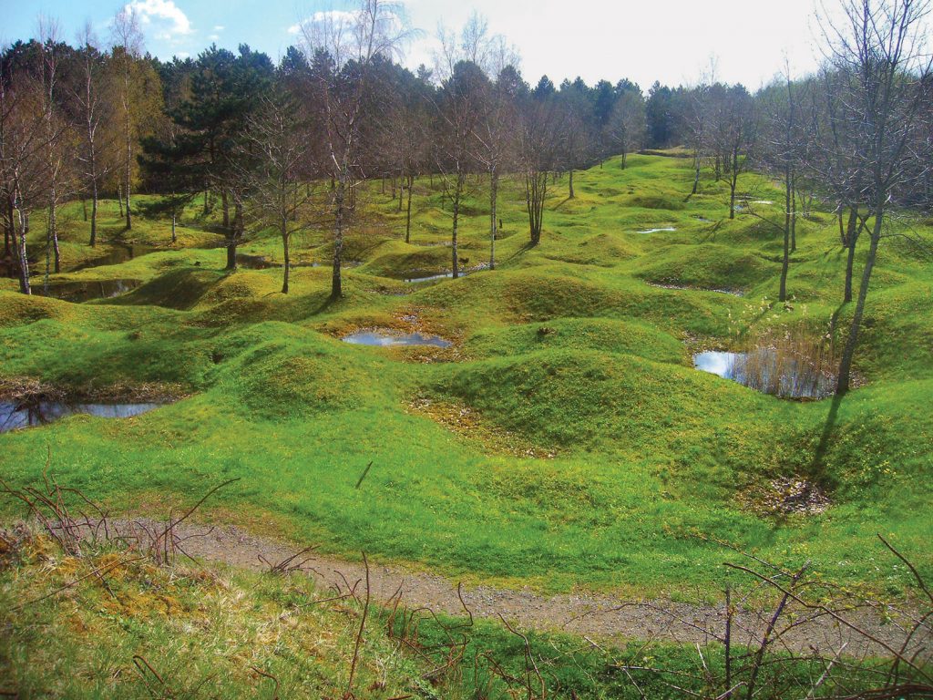 The terrain around Verdun is still marked by large craters from the relentless artillery fire during the long campaign.