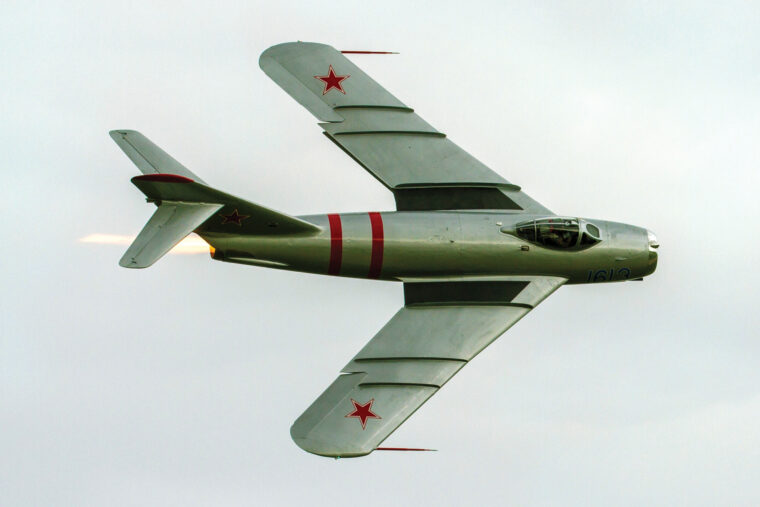 The heavily armed and highly maneuverable subsonic MiG-17 challenged U.S. strike aircraft in the skies over North Vietnam.