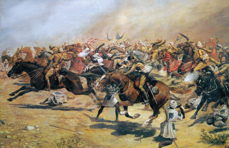 Churchill joined in the charge of the 21st Lancers at the Battle of Omdurman in 1898.