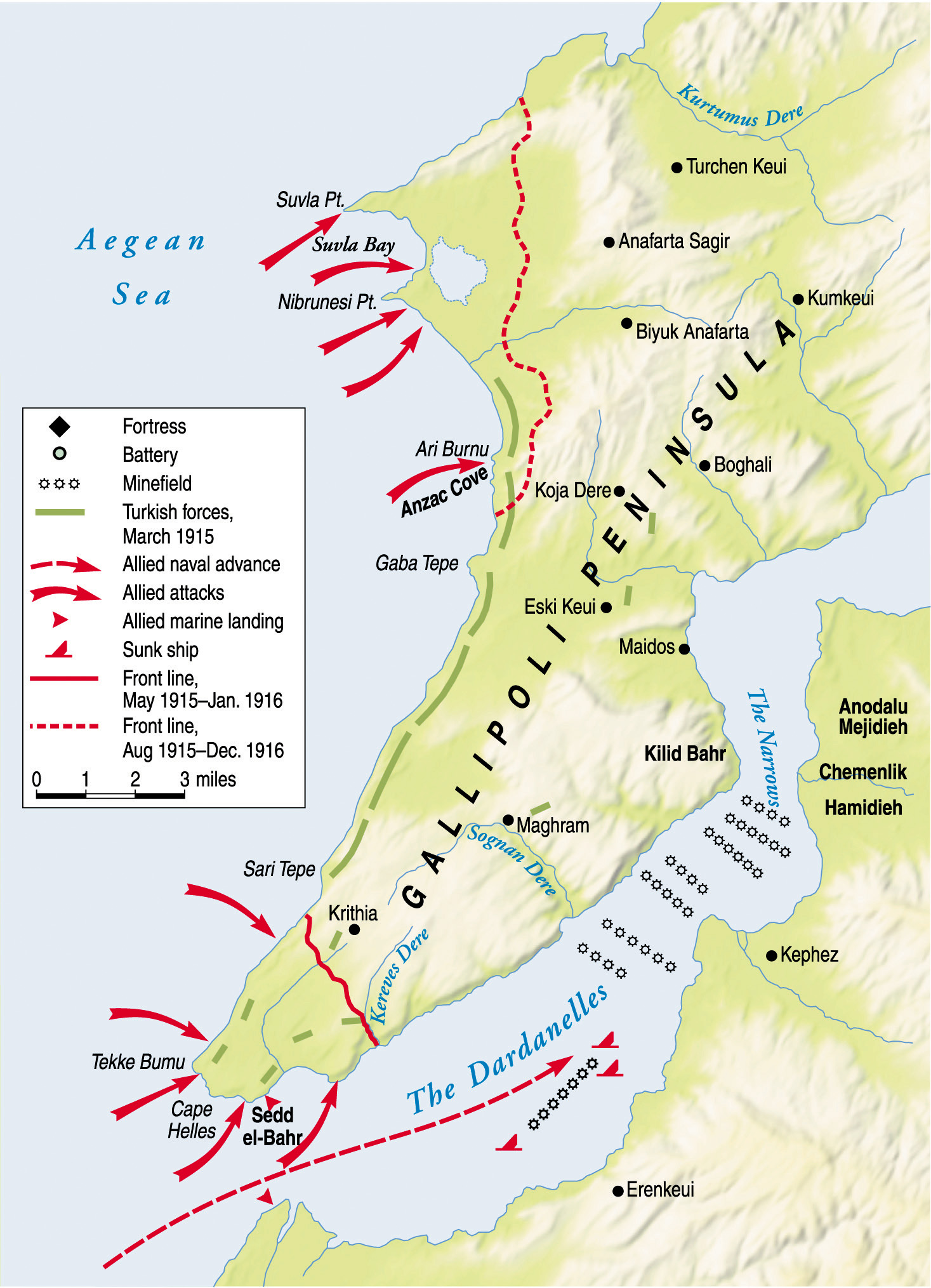 First Lord of the Admiralty Winston Churchill hoped to relieve pressure on the Western Front by attacking the southern flank of the Central Powers, but British naval and land assaults at Gallipoli failed. The British and ANZAC infantry forces never reached Kilid Bahr Plateau, where they had hoped to establish batteries to control the Narrows. 