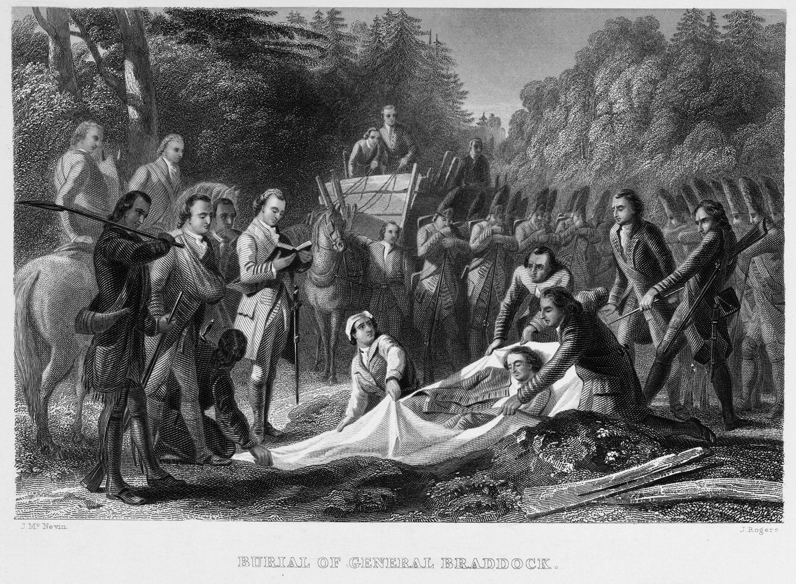 Braddock died five days after the battle and was buried in an unmarked grave in the road his troops had cut through the wilderness. The survivors of the expedition marched over the gravesite, leaving no trace of its location.