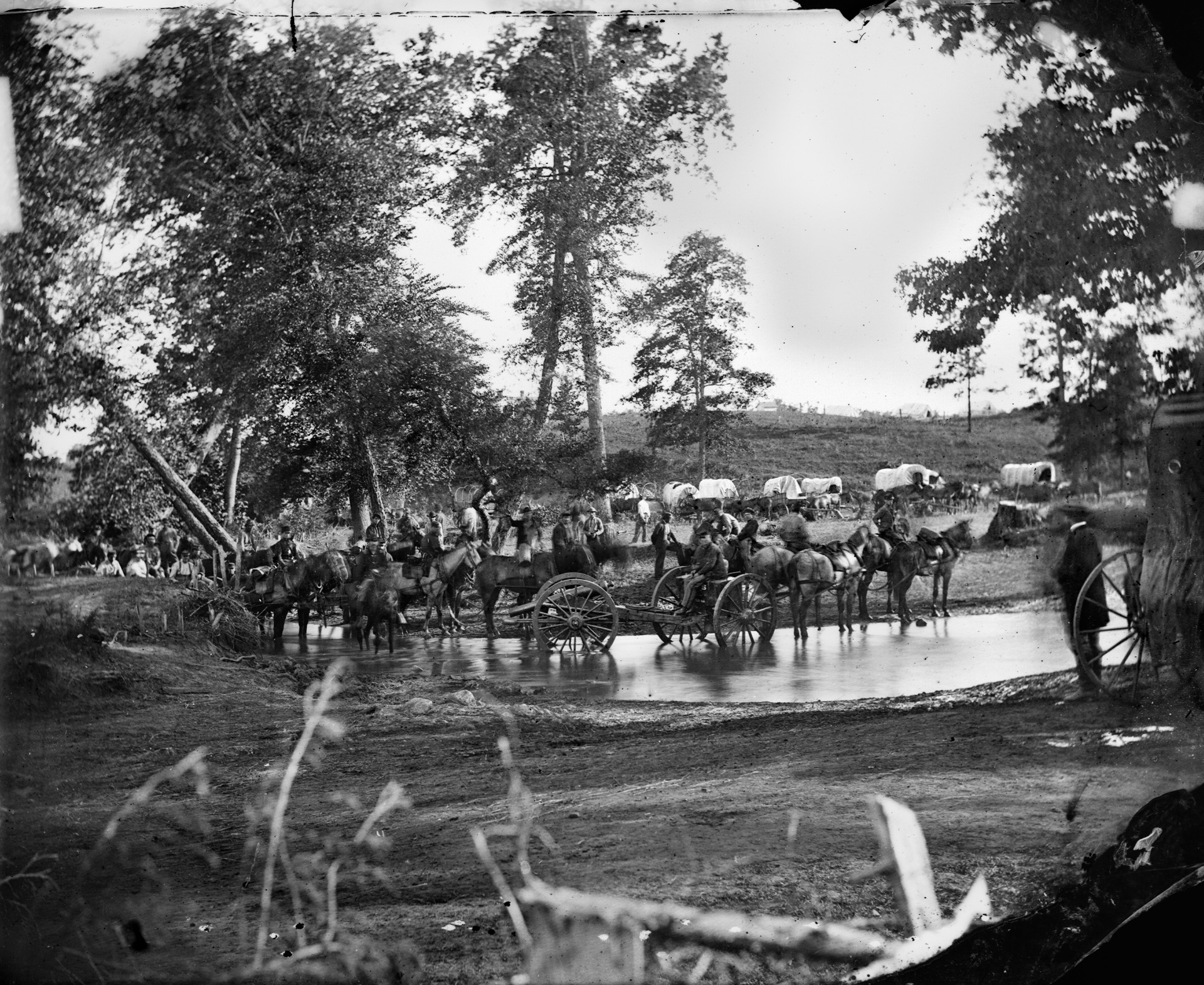 A Federal battery fords a tributary of the Rappahannock on the day of battle. At the outset of the campaign, Jackson hoped to defeat the newly established Federal Army of Virginia one corps at a time.