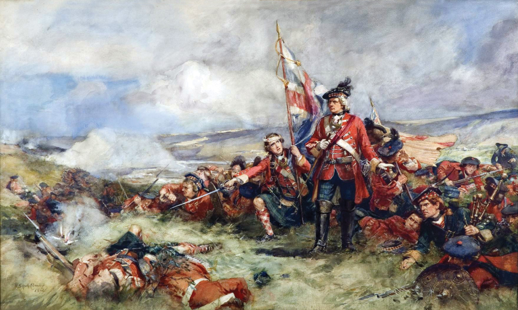 Colonel Robert Munro’s 42nd Royal Highland Regiment, known as the Black Watch, advances into withering French fire at the start of the battle. 