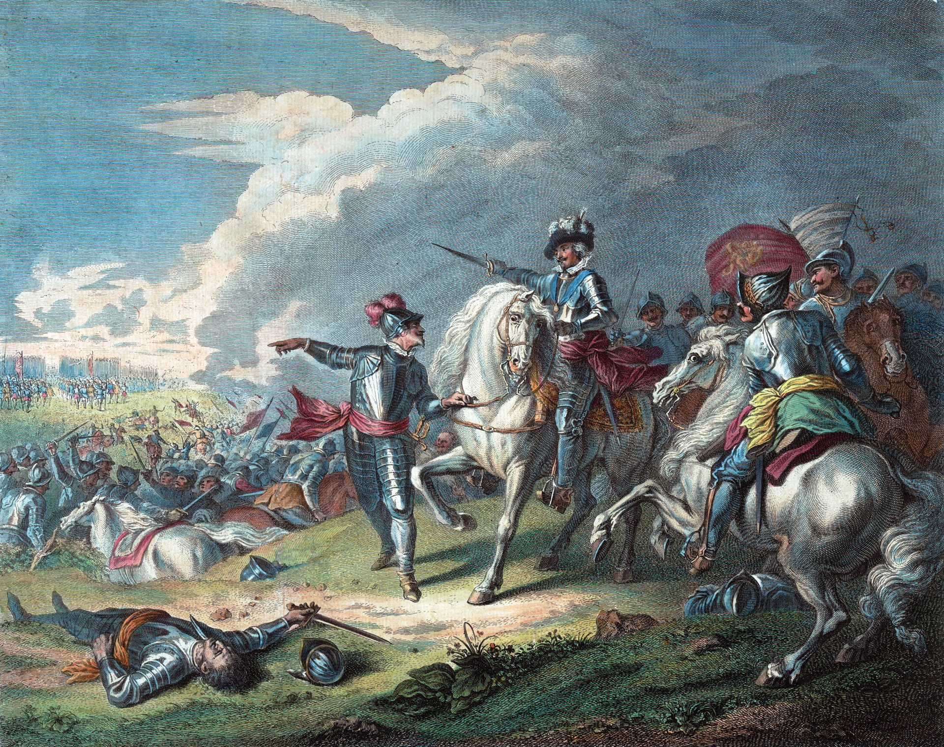 King Charles I prepares to lead his reserves into action at the climax of the battle, but the Earl of Carnwath restrains him. “Will you go upon your death?” the earl asked.