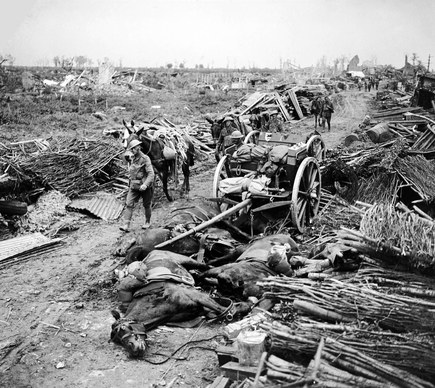 While the British painstakingly brought supplies by pack trains to the front lines in late July, their artillery fired upwards of four million shells to soften the German positions for the infantry attack. 