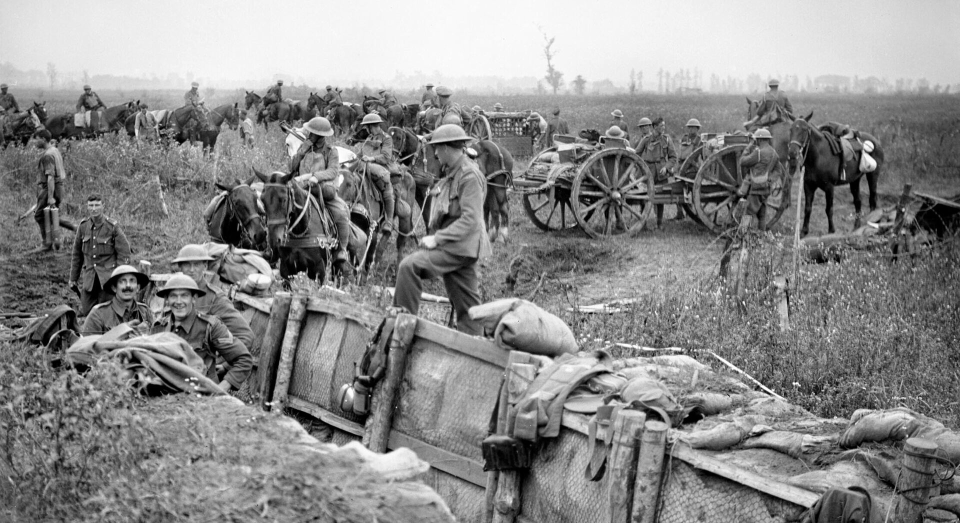 A British 18-pounder battery goes into action on July 31, the first day of the British attack. The Fifth Army began the attack with nine divisions attacking northeast of Ypres. 