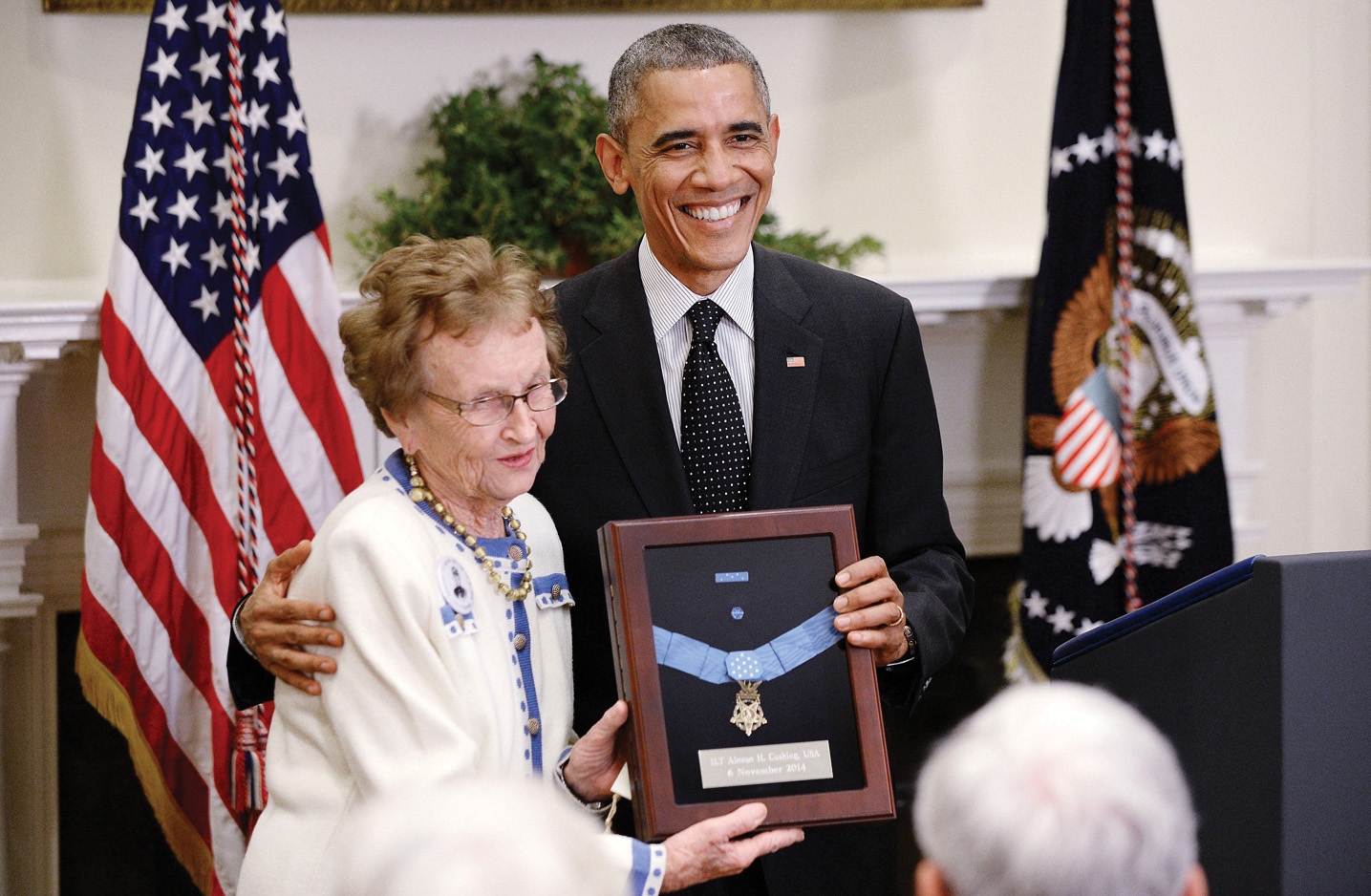 President Barack Obama presented the Medal of Honor to Cushing's descendents in a 2014 ceremony at the White House.
