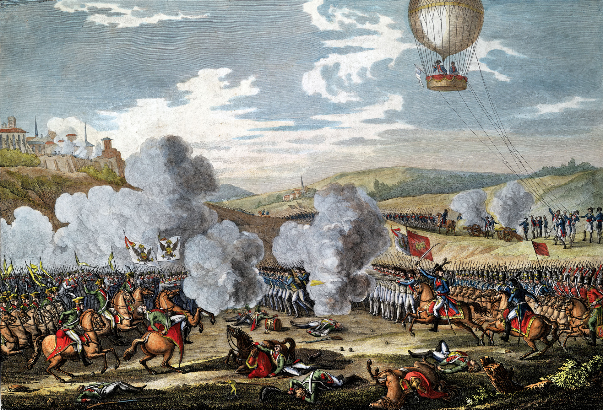 French Captain Charles Coutelle went aloft in the hydrogen-filled balloon L’entreprenant at Fleurus to observe and record the Allied dispositions. Jourdan's decisive victory at Fleurus compelled the Austrians to cede control of the Austrian Netherlands to the French First Republic, which annexed it in October 1795.