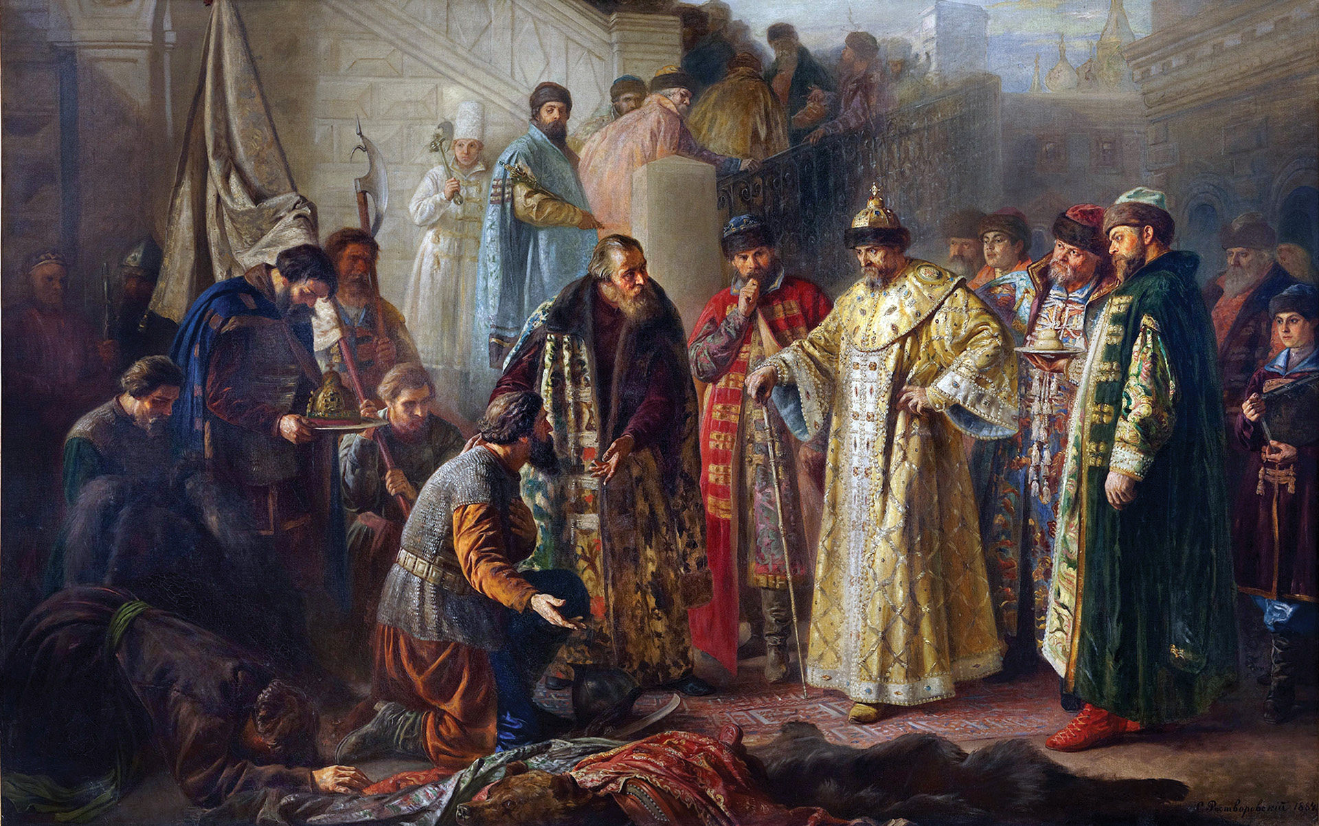 Tsar Ivan IV expressed his pleasure at the exploits and acquisitions of the Cossack expedition into the Khanate of Sibir when Yermak's envoys returned to Moscow in 1583 laden with riches. 