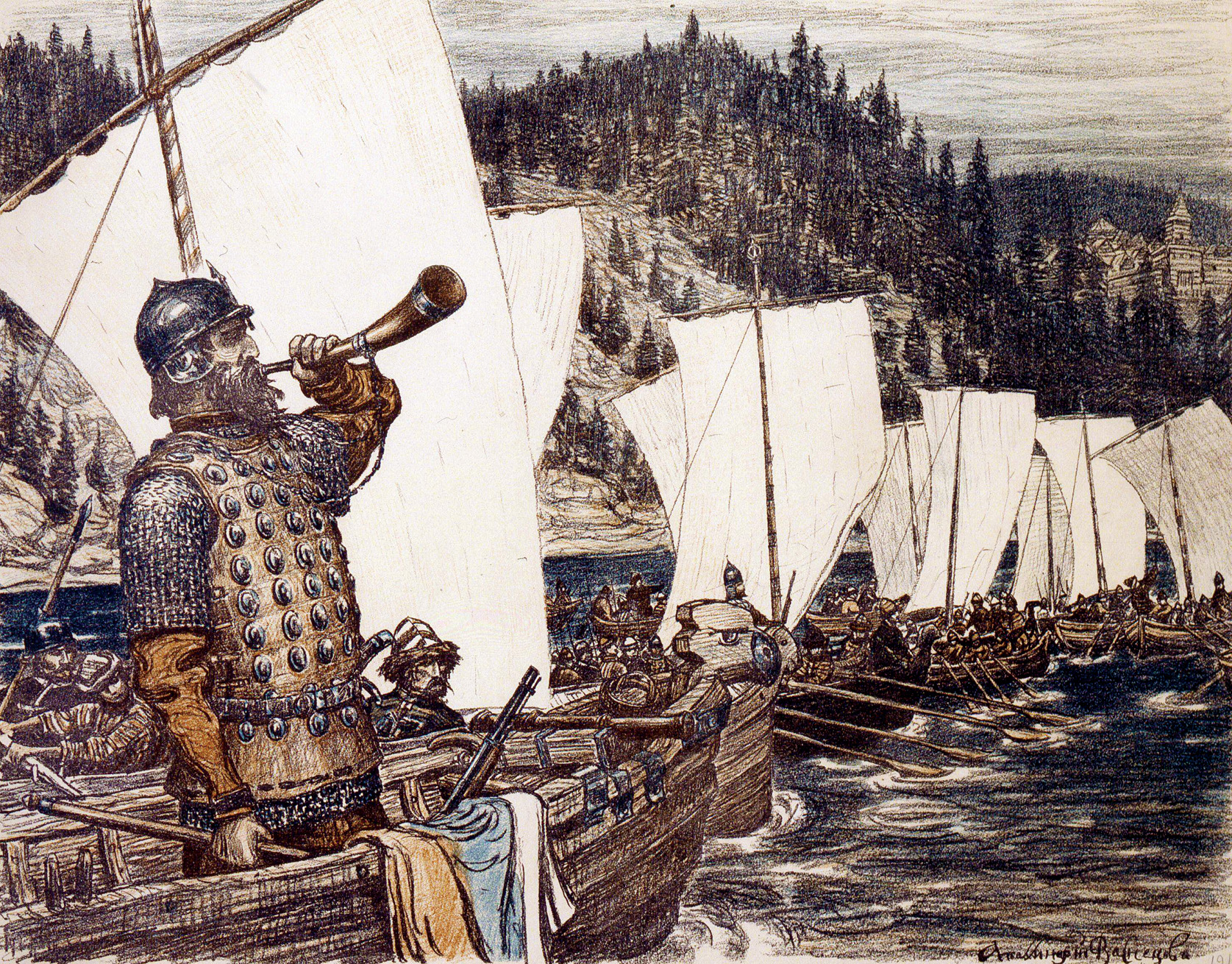 The Stroganov’s outfitted the Cossack explorers with boats to transport their supplies and equipment as they set off in autumn 1582 into the river network of the Ural Mountains. 
