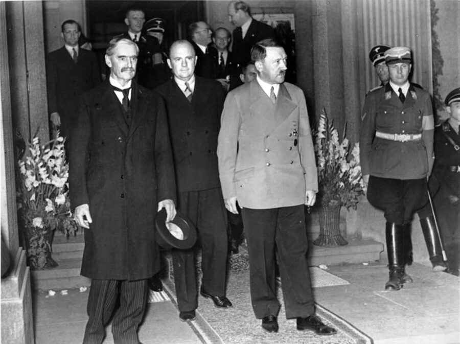  Prime minister of a country still recovering from the Great War, Neville Chamberlain (left, with Adolf Hitler) did everything he could do to avoid a new conflict with Germany. Many labeled the PM an “appeaser” after Britain and France allowed Germany to take over much of Czechoslovakia—and emboldened Hitler.