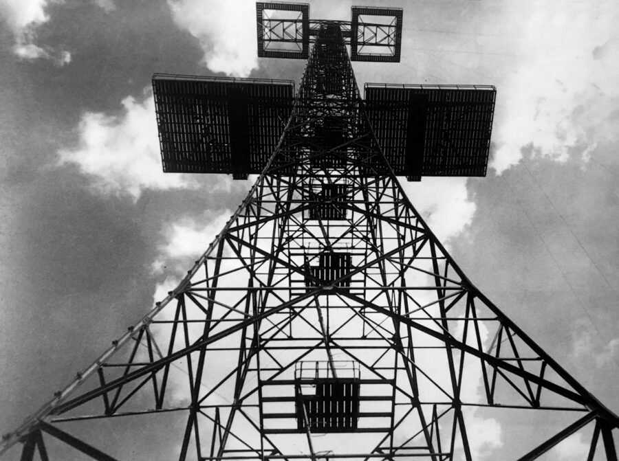 One of the many Chain Home Radar towers that stood guard along England’s southern coast. Radar was then known as “Radio Direction Finding”—an early warning system that was simple but effective in detecting the approach of Luftwaffe formations over the English Channel. 
