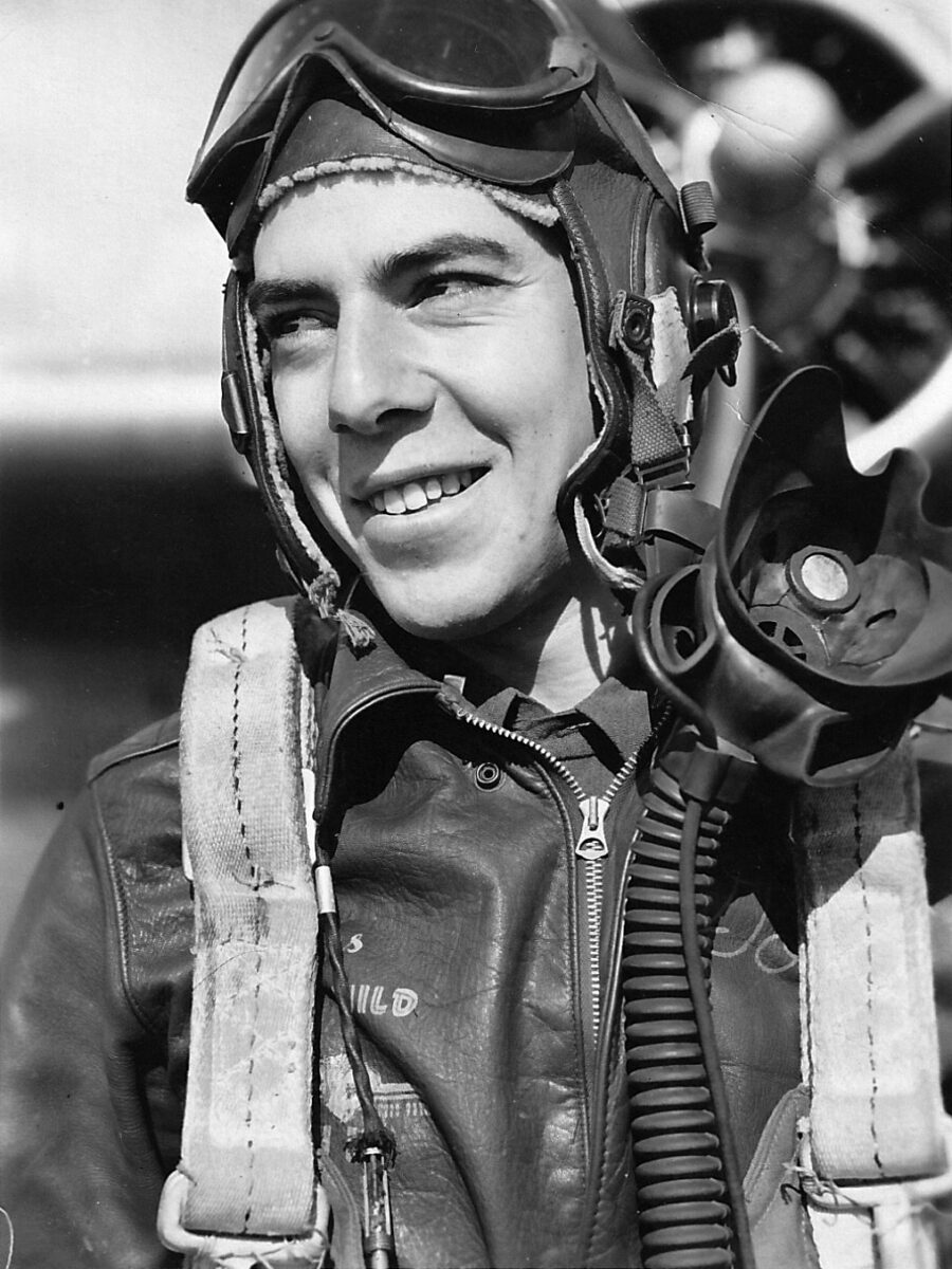 A young Lieutenant Ralph Goldsticker, bombardier with the B-17 Deuces Wild, photographed at RAF Deopham Green in 1944.