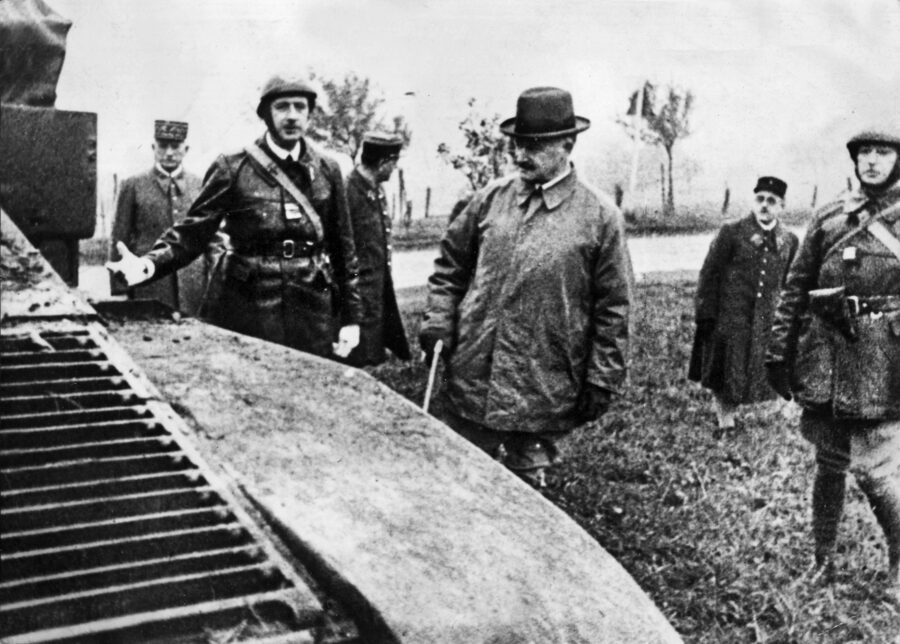 Colonel Charles de Gaulle shows French President Albert Bebrun a new tank during Fifth Army maneuvers at an army training area near Goetzenbruck, October 1939. The country would be invaded seven months later and de Gaulle would set up a government-in-exile in Britain.