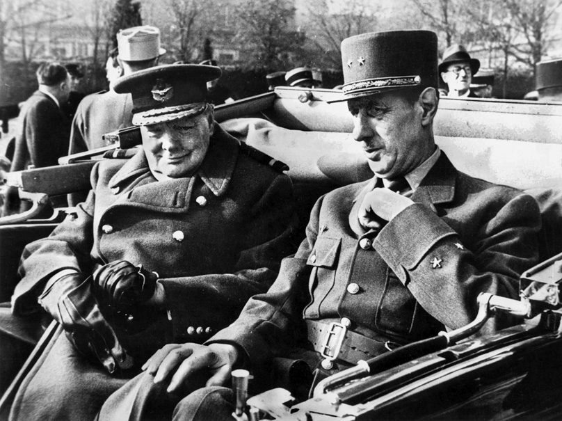 Churchill and de Gaulle in London after the collapse of the French army. The two men had a love-hate relationship, with both needing the other to ensure victory.