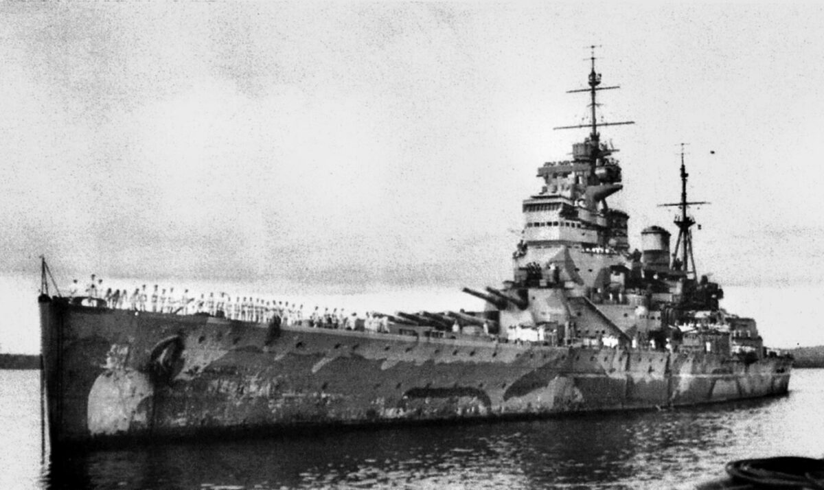 HMS Prince of Wales was completed only a month before her engagement with Bismarck, when she was severely damaged. She was sunk in the South China Sea on December 10, 1941—three days after the attack on Pearl Harbor.