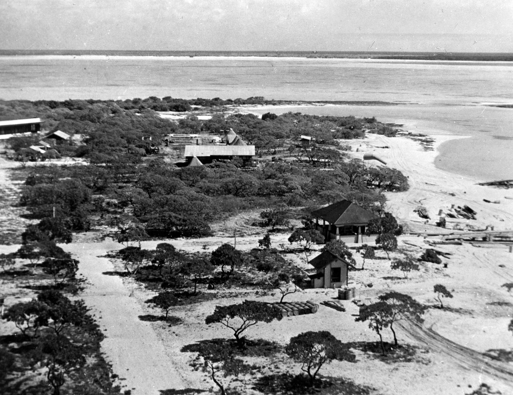 Low-level aerial view of Wake Island taken shortly before the Japanese attack. 