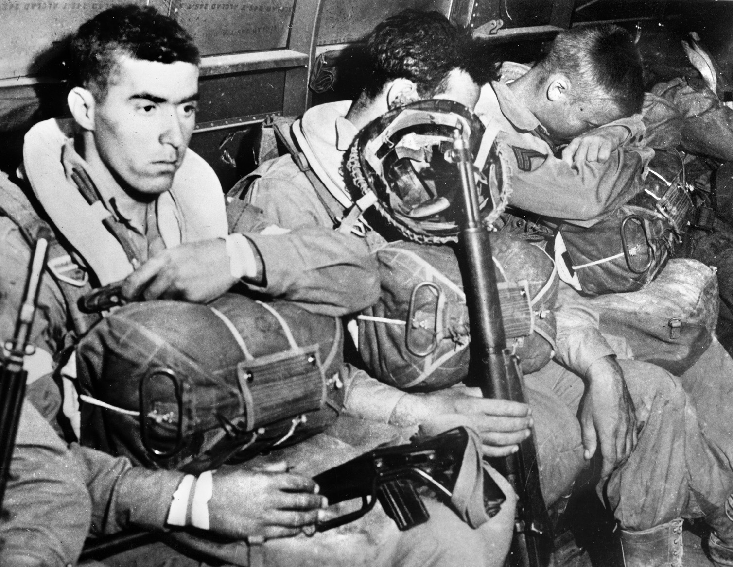 Nervous paratroopers with the 82nd Airborne prepare to jump over Sicily on July 10, 1943—the first American combat jump of the war. They would spearhead the attack on the island, but many would be killed by friendly fire. 