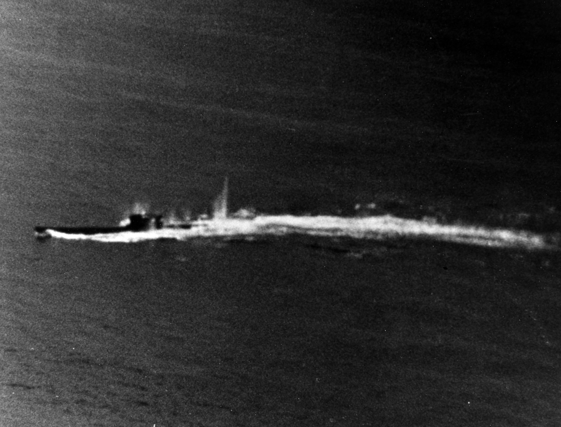 In this photo taken in 1943, a German U-boat has been caught on the surface of the Atlantic near the Azores while under attack by Allied aircraft. The Azores bases proved valuable assets in fighting the Nazis during the Battle of the Atlantic.