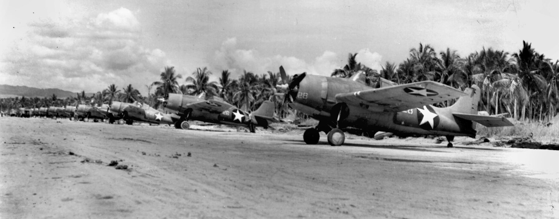 These U.S. Marine Grumman F4F Wildcat fighter planes of the Cactus Air Force fought the Japanese for control of the skies over Guadalcanal. When air superiority was achieved, the fighters and bombers flying from Henderson Field provided vital support to American troops in action on the island. 