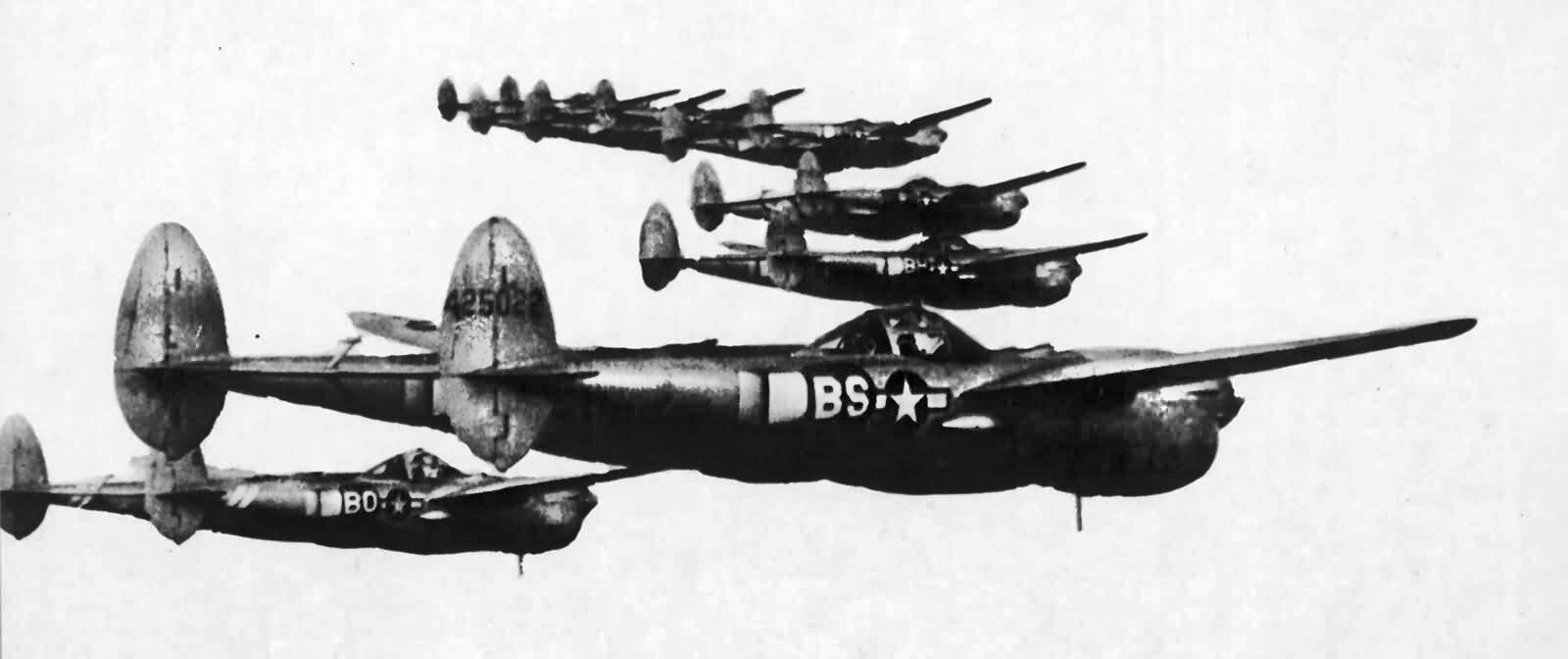  These P-38 Lightning fighters of the 96th Fighter Squadron were a component of the Fifteenth Air Force based in Italy. Shown in flight during a 1944 mission, these Lightnings are examples of the ‘L’ variant, which included tail-warning radar.
