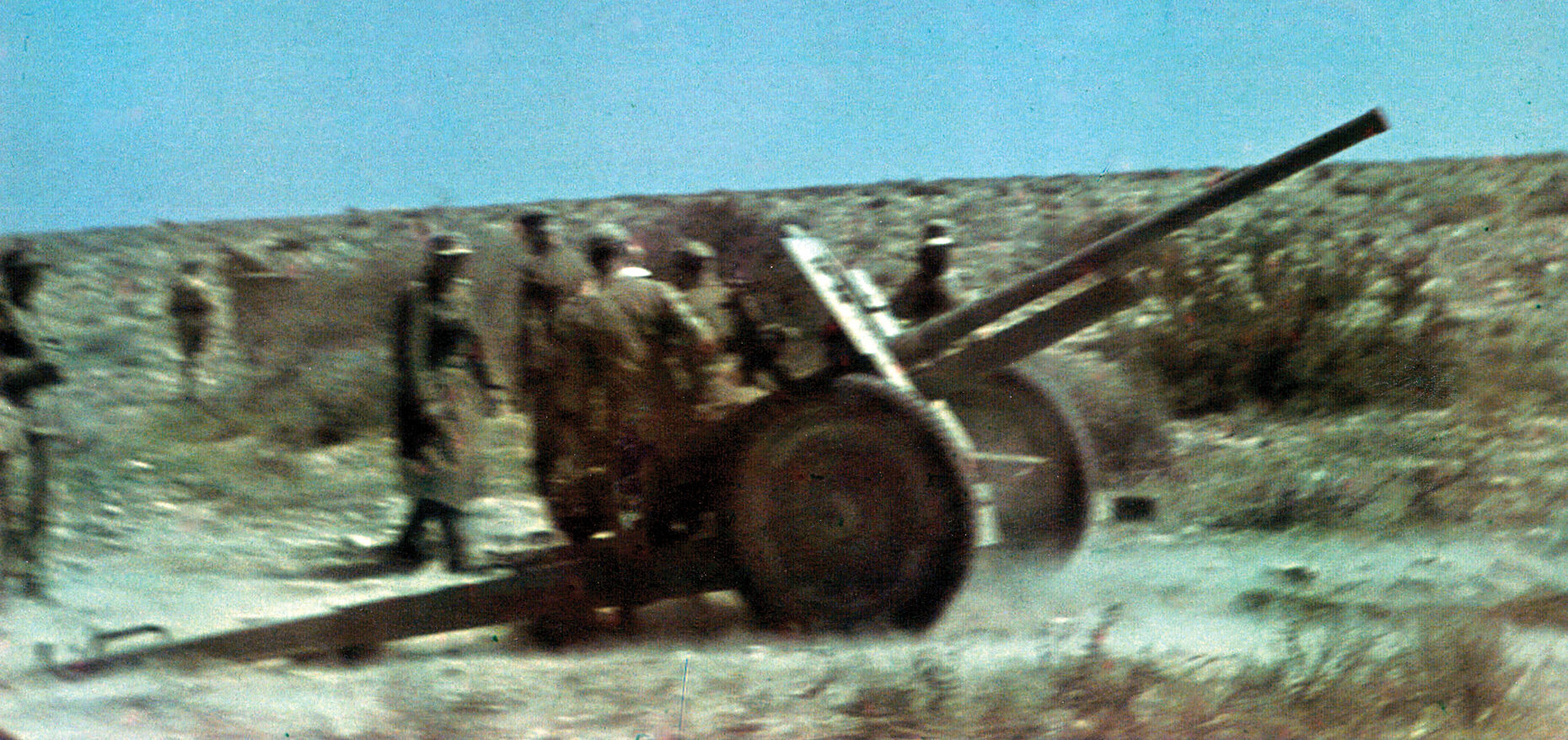 A German field artillery piece goes into action as its crew prepares to fire the weapon at the British. Artillery was a strong deterrent to advancing tanks and armored vehicles, and the larger German 88mm antiaircraft gun was especially adept at killing British tanks.