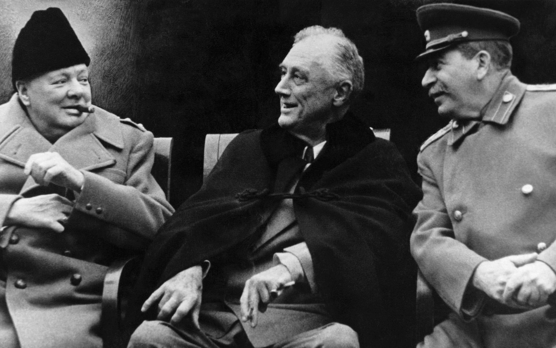 British Prime Minister Winston Churchill (left) and Soviet Premier Josef Stalin (right) were wary of one another as they confronted a common enemy in Adolf Hitler and Nazi Germany.  