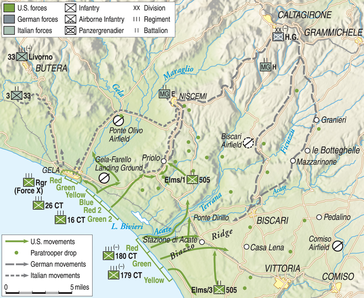 Counterattacks by the German Hermann Goering Division and Italian forces threatened Patton’s Gela beachhead; however, hard-fighting soldiers and Patton’s leadership won the day.