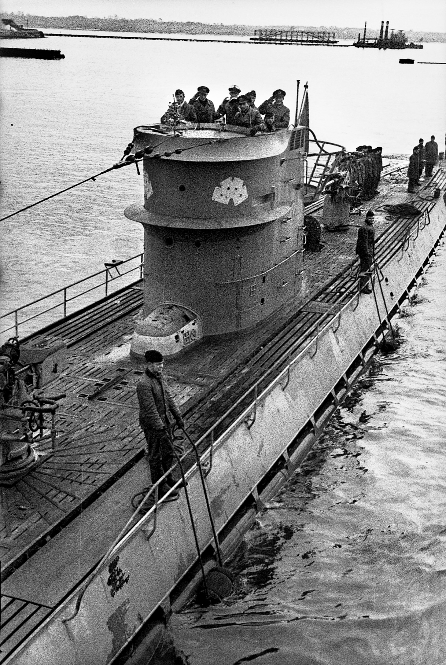 The German U-Boat U-107 arrives at its port in Lorient, France, in November 1941. The U-107 was attacking the merchant ship SS Albert Gallatin during a war patrol when the U.S. Navy airship  K-34 arrived and drove the U-boat away. 