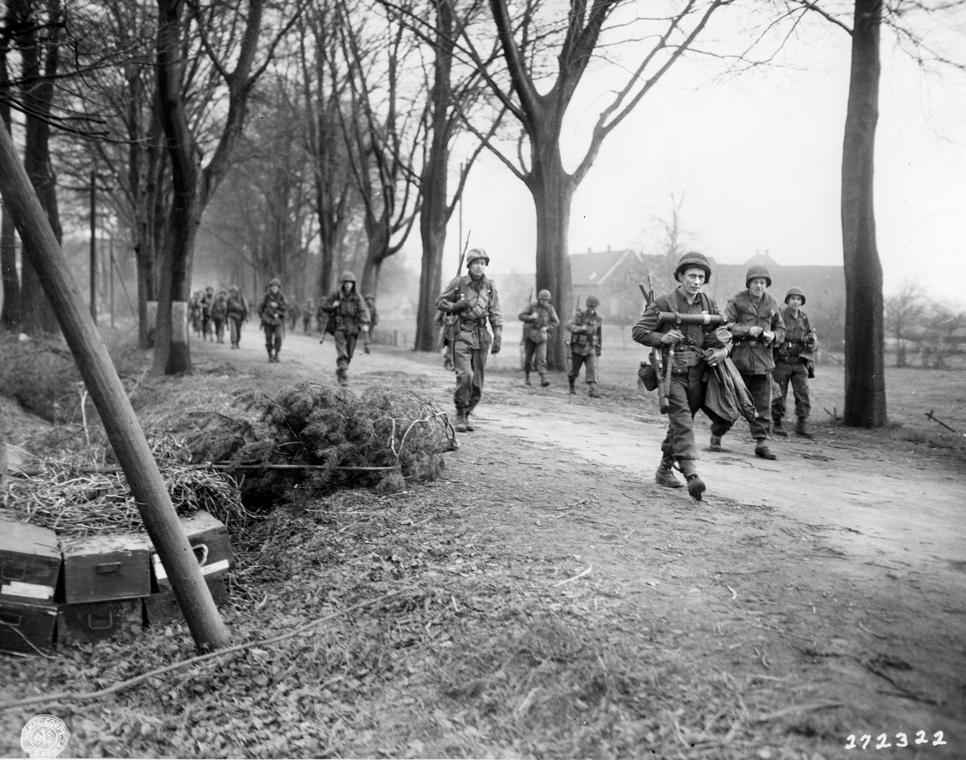 After crossing the Rhine River, the soldiers of the 75th Infantry moved more freely across Germany. Bush was scouting ahead of his company when he learned the war had ended. 