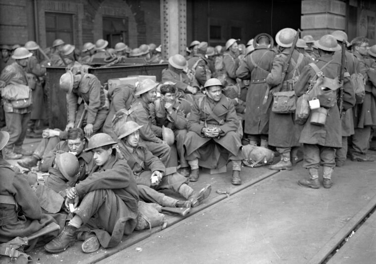 British troops, just rescued from the beach at Dunkirk on May 31, 1940, reflect desperation and relief after their ordeal on the European continent. Operation Dynamo did succeed beyond the expectations of its organizers.