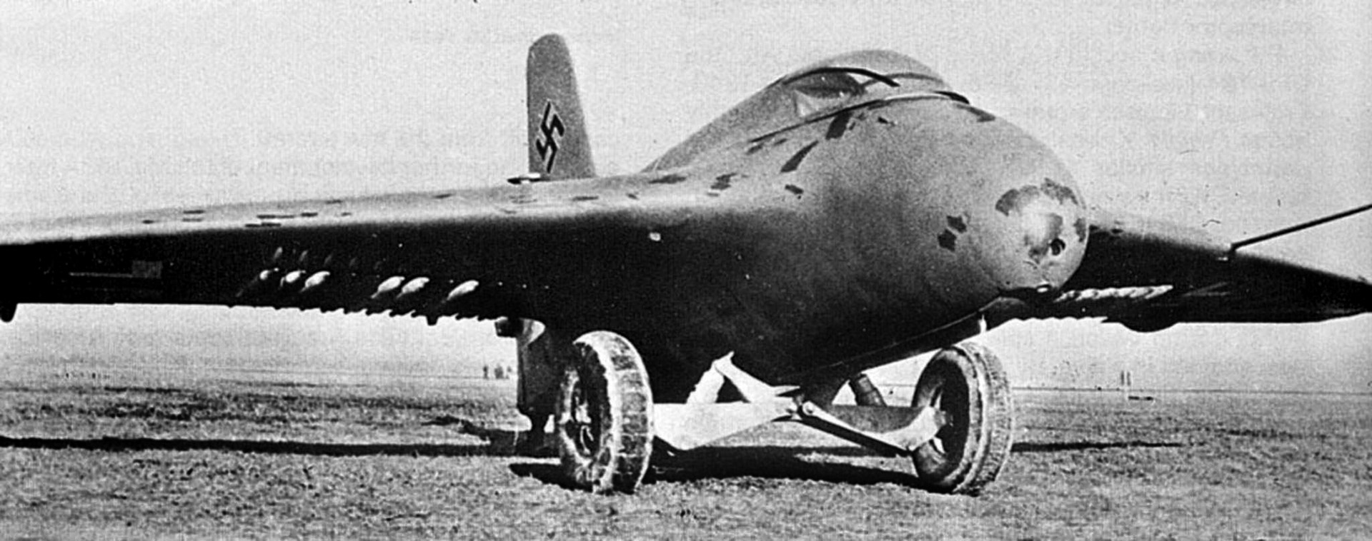 This Me-163 fighter is equipped with R4M rockets for use against Allied bomber formations. The 30mm Mk 108 cannon that was initially mounted in the rocket-propelled fighter added considerable weight to the airframe. 