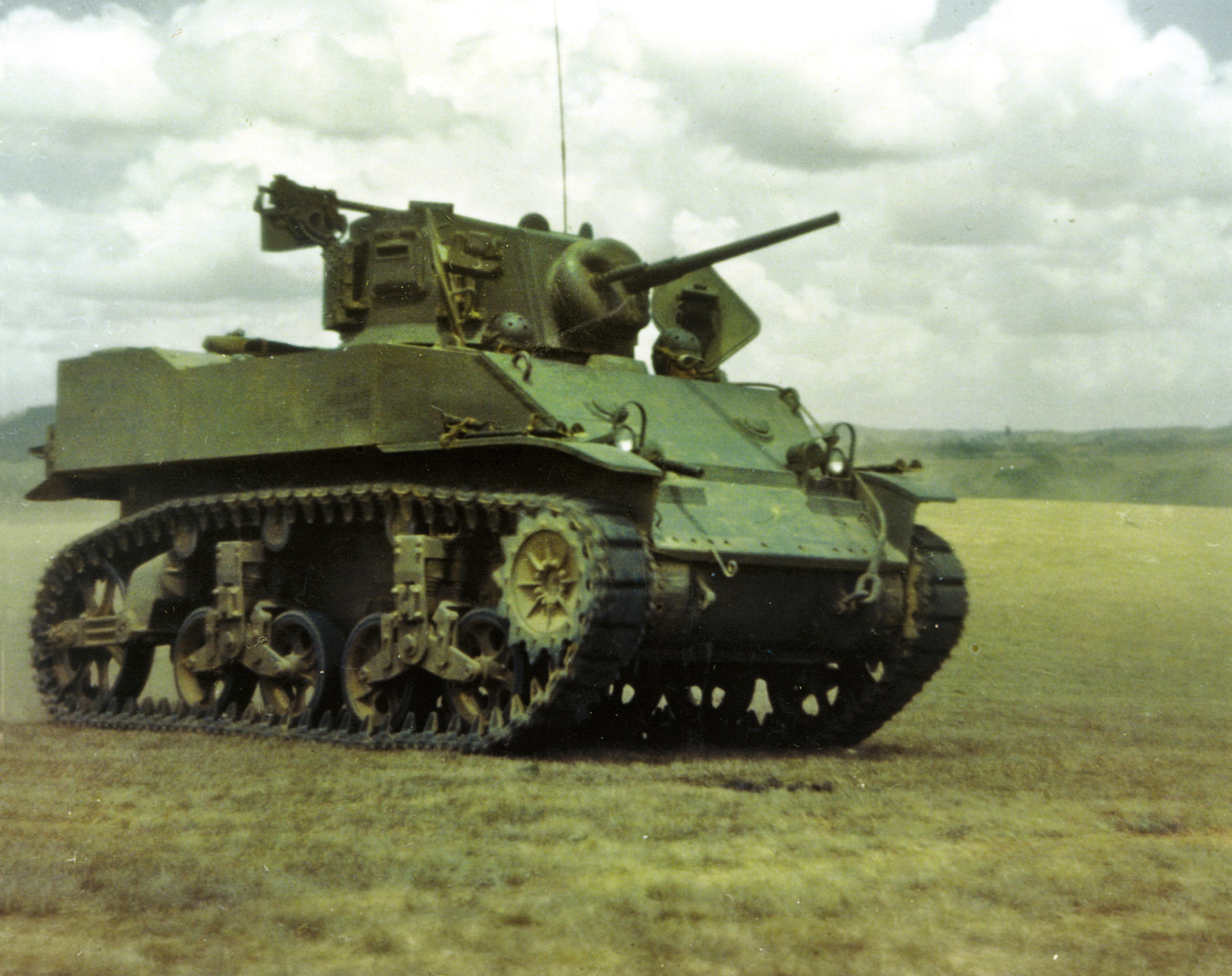A Stuart participates in a demonstration at Camp Chorrera in the Republic of Panama. Stuarts were produced in large numbers during WWII but were limited in their ability to engage enemy armor. 