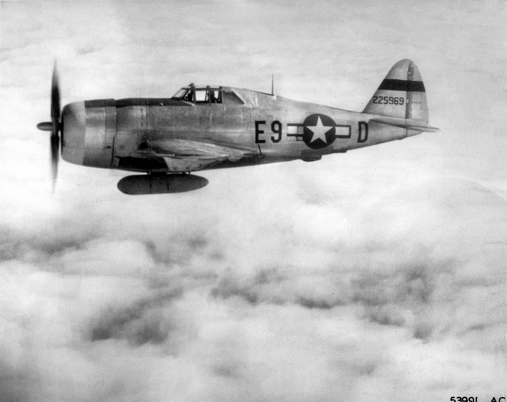  This P-47 was originally assigned to the 56th Fighter Group of the U.S. Eighth Air Force in Europe. It was flown by Lieutenant Roach Stewart, Jr., until it was lost in August 1944.
