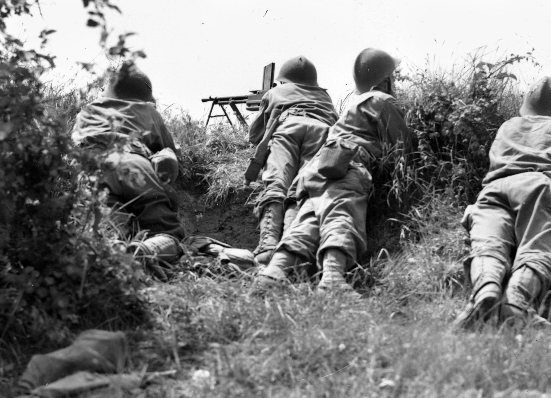 Algerian soldiers of the French Expeditionary Force played a critical role in the drive that led to the fall of Rome. Here a squad fires its Model 1924 M29 light machine gun against German positions at Castelnuovo on May 16, 1944.
