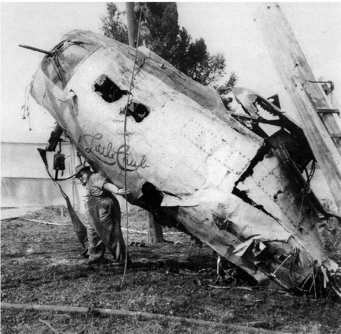The B-17 Chub was shot down by Swiss fighter planes and flak, crashed in the neutral country and its crew interned. Americans who were interned were generally treated well.