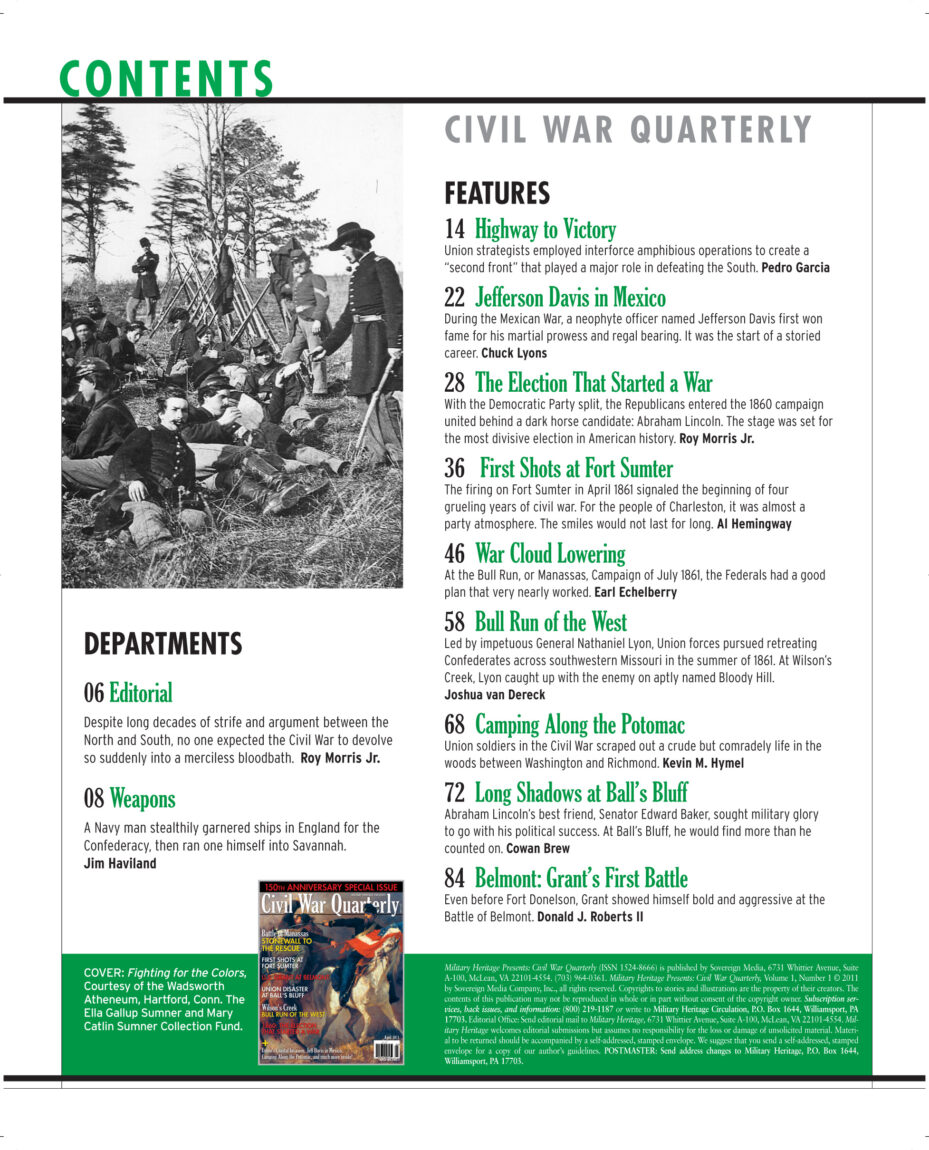 Civil War Quarterly April 2011 Table of Contents