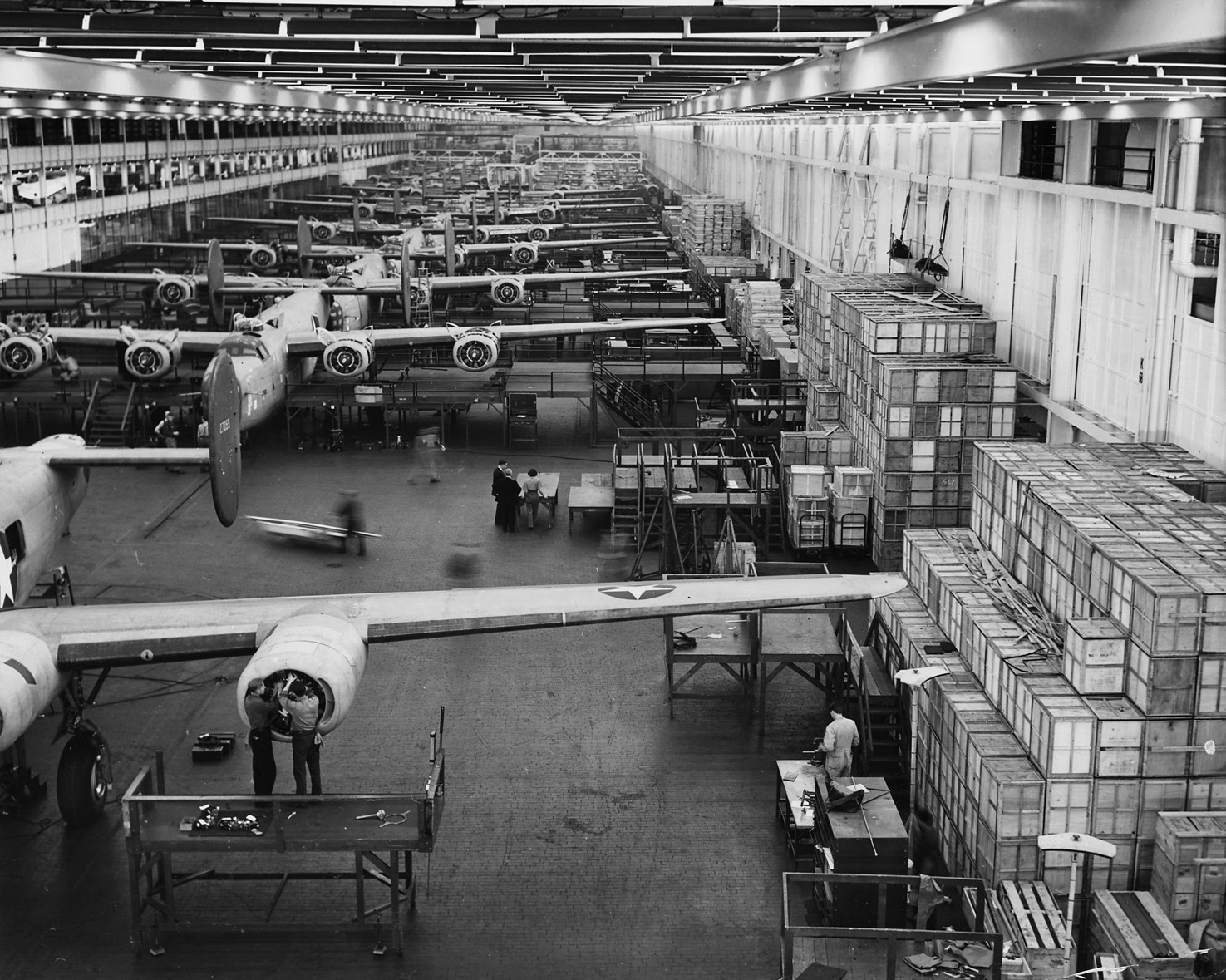 One of the B-24 assembly lines at Ford’s Willow Run (Michigan) plant, where one bomber was produced every hour.