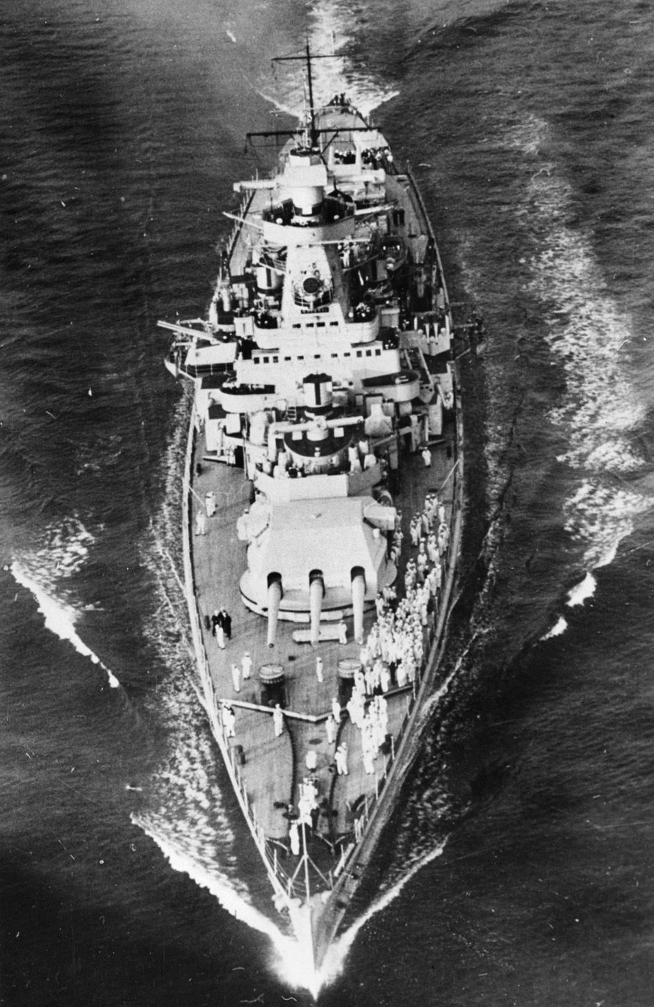 Only a few days before Great Britain declared war on Germany, the pocket battleship Graf Spee is shown underway in the English Channel in August 1939. After the declaration of war, Graf Spee amassed an impressive record of enemy merchant tonnage sunk before coming to grief in the waters off Montevideo.