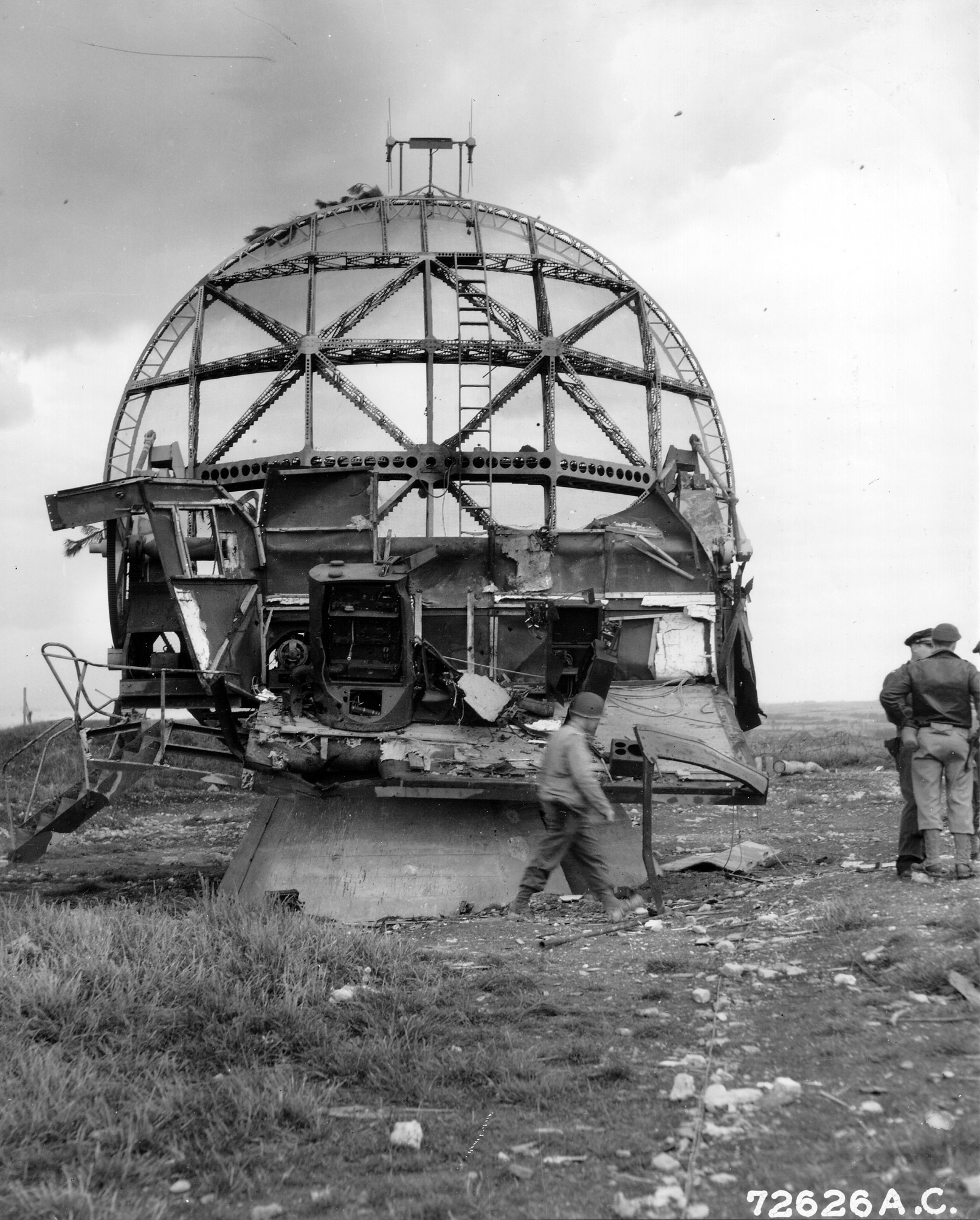 Americans inspect the damaged German radar facility at Douvres-la-Delivrande that was captured by British Commandos, including men from 30 AU.