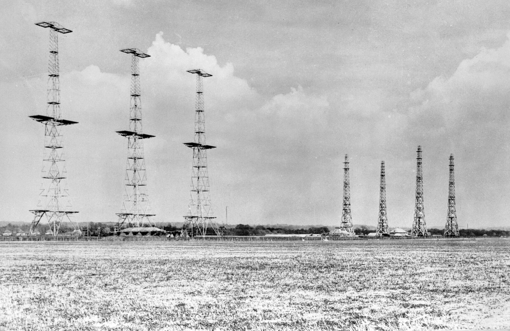 “Chain Home” radar masts, such as these on the coast at RAF Poling, Bawdsey Manor, Suffolk, could detect Luftwaffe bombers assembling 200 miles away in France and give Fighter Command warning of an attack.
