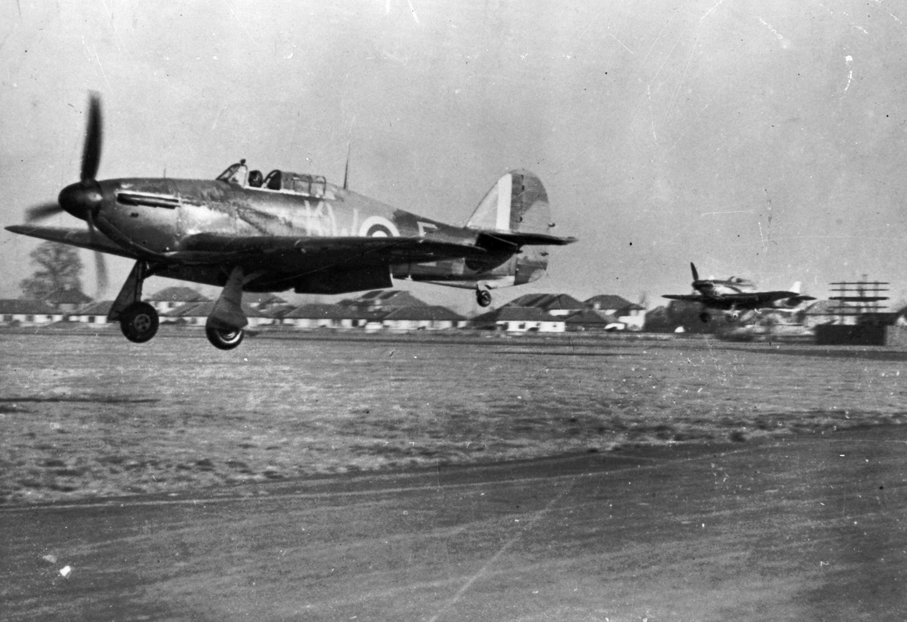 Hawker Hurricanes take off on a mission. Although overshadowed by the faster Spitfire, the more maneuverable Hurricane accounted for 60 percent of German losses during the Battle of Britain.