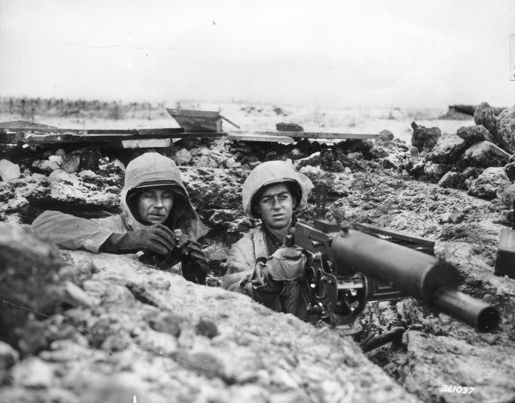 These two machine gunners from Company M, 397th Regiment, helped repel German attacks at Rimling, reportedly killing at least 100 of the enemy on Christmas Day, 1944.