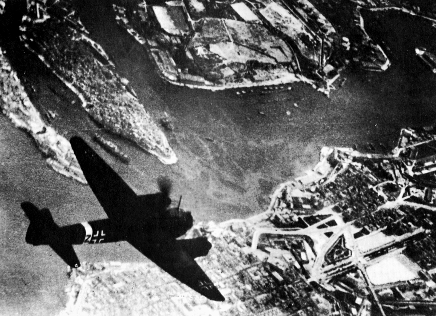 A German Junkers Ju-88 aircraft flies over the Grand Harbor at Valetta on the Mediterranean island of Malta. Kesselring was placed in charge of the anticipated German invasion of Malta, but the effort was soon abandoned as many German aircraft were redeployed from the Mediterranean to the Eastern Front. 