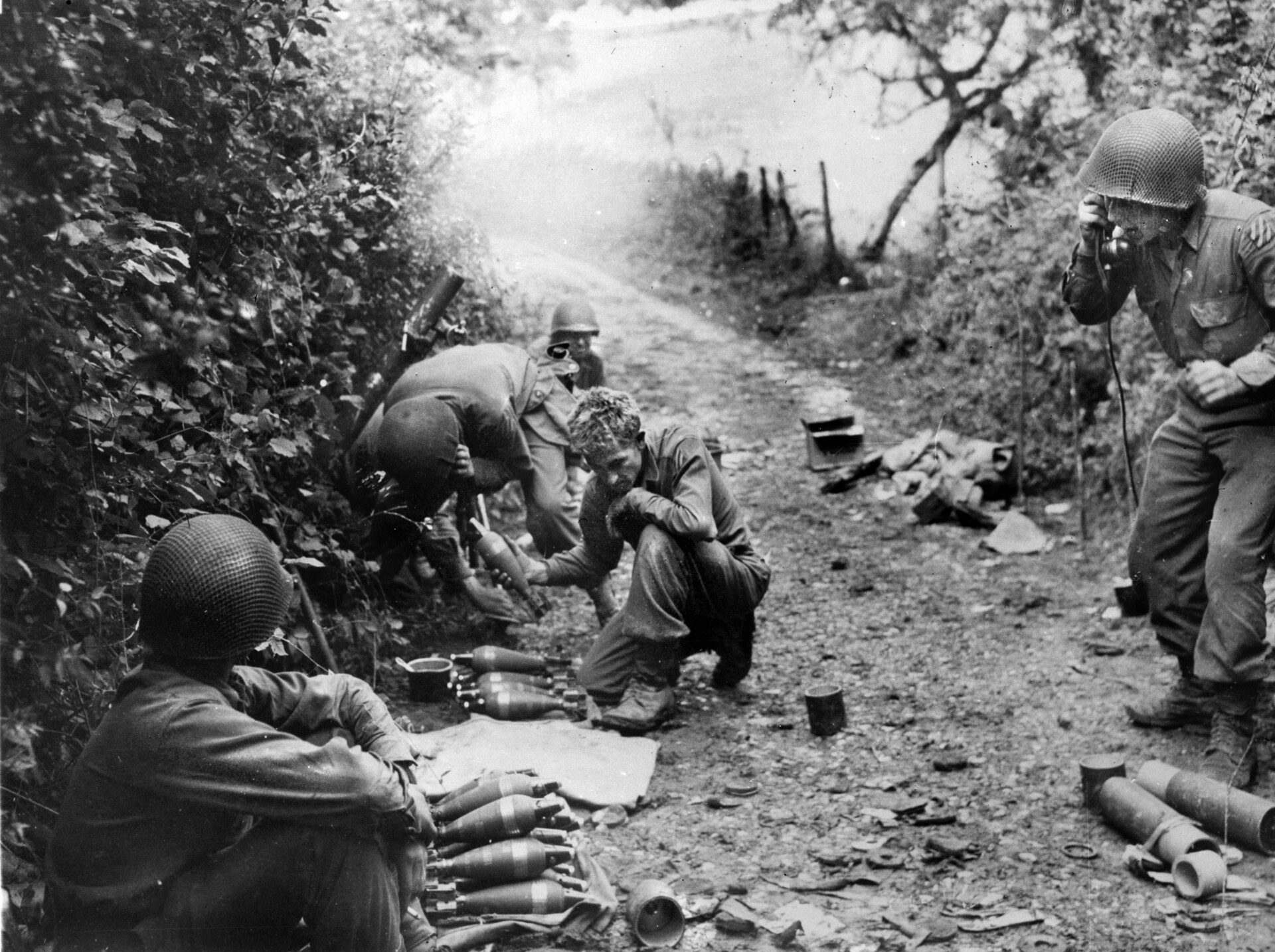 After landing in southern France in August 1944, a mortar squad of 3rd Infantry Division soldiers fires at entrenched German defenders. By this time Larimore and his soldiers of the 3rd Division were hardened combat veterans.