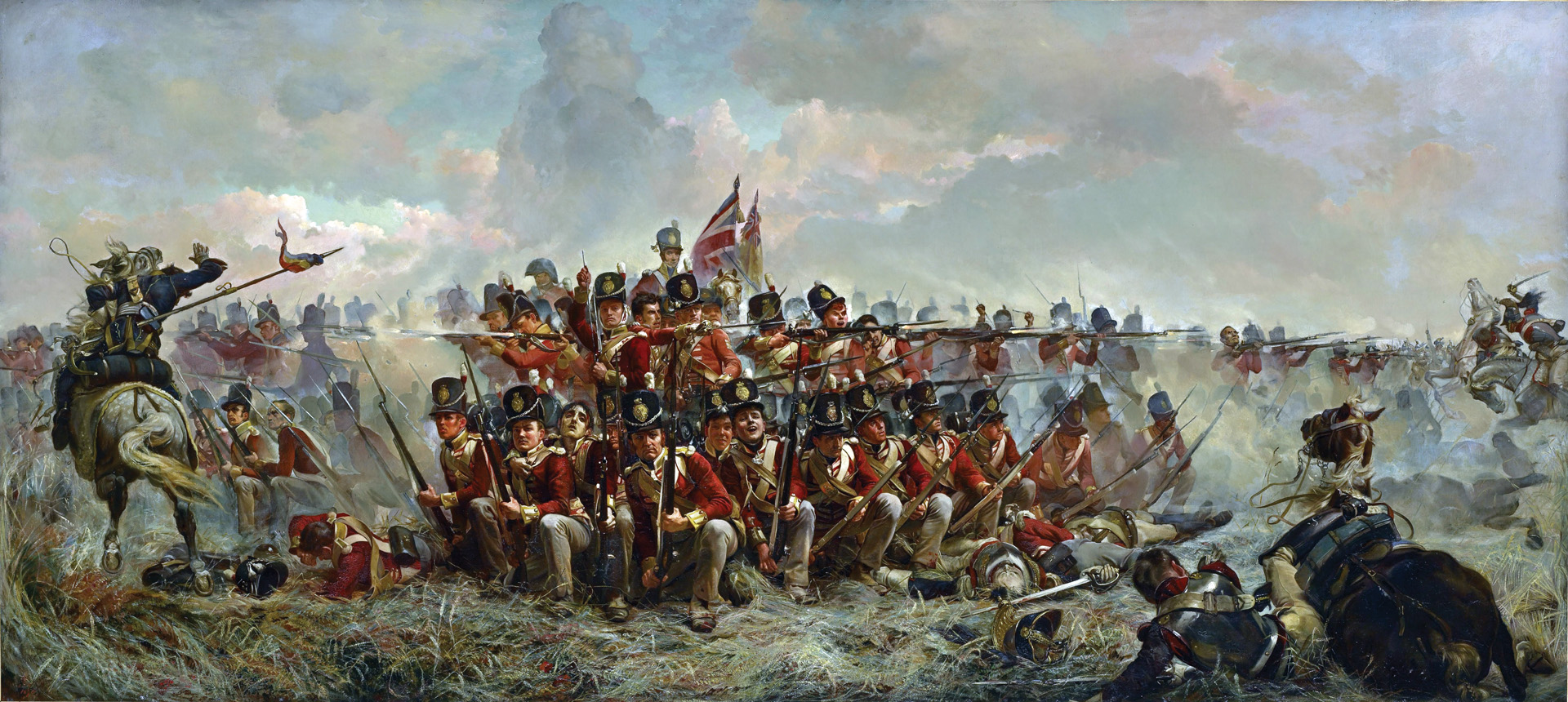 British infantry forms a square against French cavalry at the Battle of Quatre Bras in this painting by Lady Butler. Napoleon hoped when he crossed into the Netherlands to separate the British from the Prussians and defeat each separately, but neither he nor his subordinates rose to the occasion.